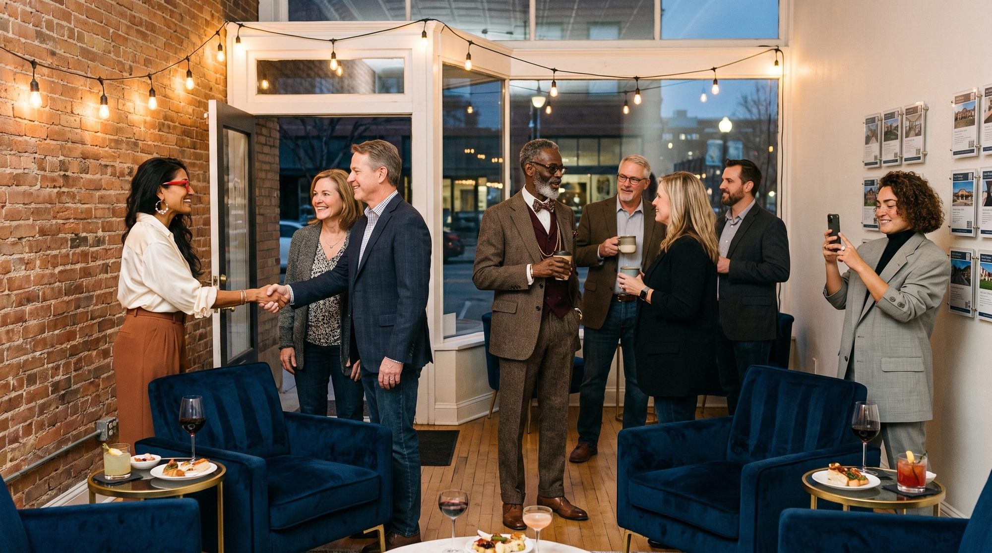Agents greeting guests at a client event in the downtown office